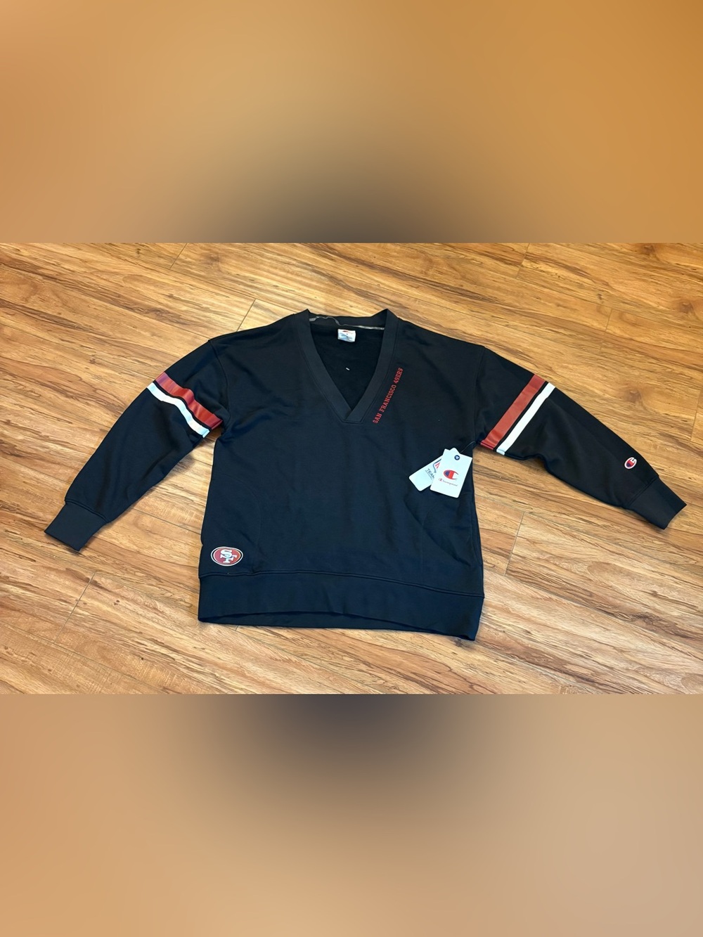 NWT Champion San Francisco 49ers V-Neck Sweatshirt Mens Small Black NFL Pullover
